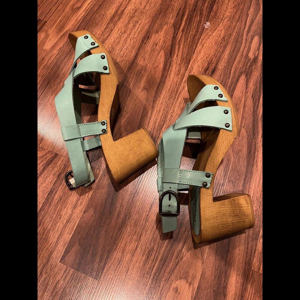 Sundance Italian Leather Denira Platform Slingback Sandal Mint Green Size 10 Eur
